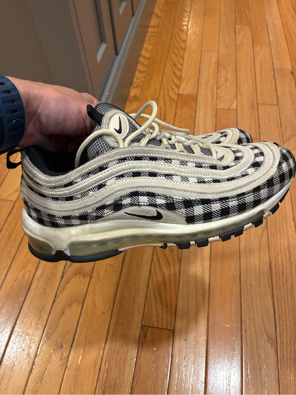 Nike Air Max 97 Plaid Light Cream Sneakers 312834-201 Men’s Size 8 Used RARE